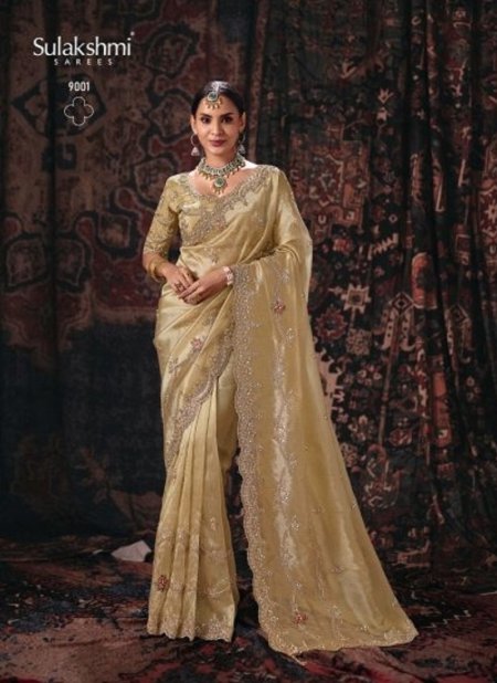 Golden Colour Isha By Sulakshmi Kanjivaram Silk Fabric Designer Saree 9001